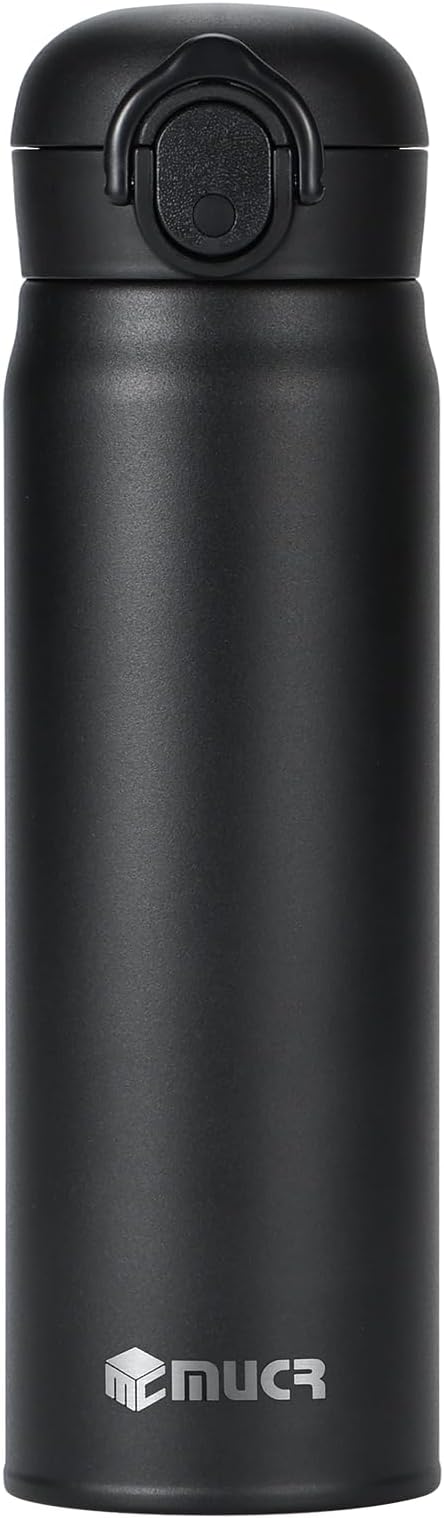 17 oz / 500 ml Insulated Water Bottle, Stainless Steel Thermo Coffee Travel Mug, Thermal Cup with Snap Flip Lid, BPA Free for Hot and Cold Drinking, Black