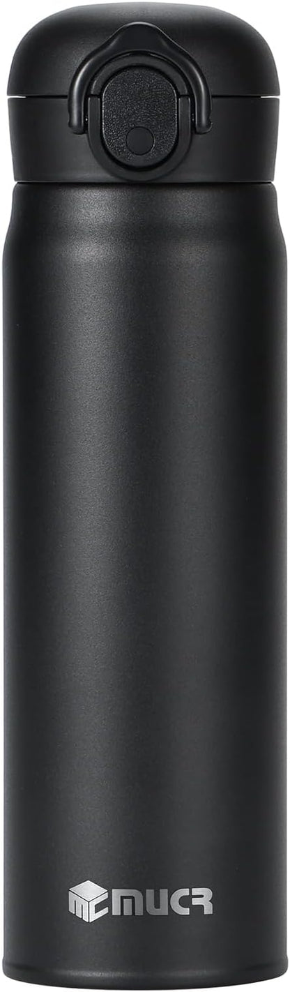 17 oz / 500 ml Insulated Water Bottle, Stainless Steel Thermo Coffee Travel Mug, Thermal Cup with Snap Flip Lid, BPA Free for Hot and Cold Drinking, Black