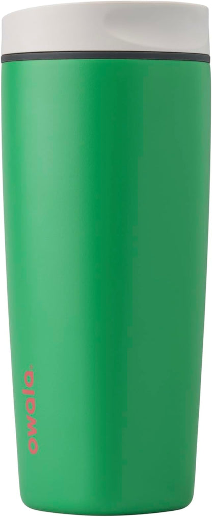 Owala SmoothSip Slider Insulated Stainless Steel Coffee Tumbler, Reusable Iced Coffee Cup, Hot Coffee Travel Mug, BPA Free 20 oz, Grey/Green (Sour Apple)