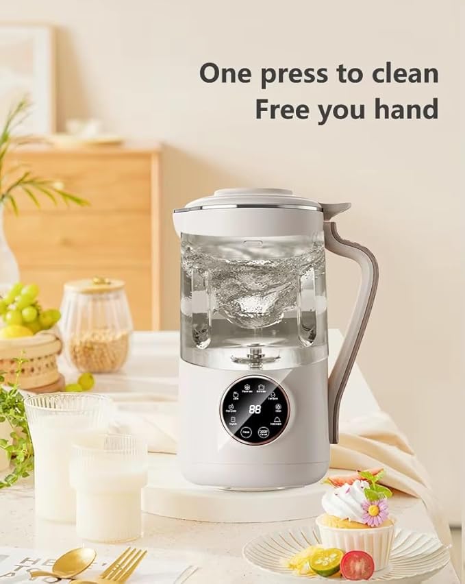 8-in-1 Nut Milk Maker, 40.5oz (1200ml) Capacity, Homemade Almond, Oat, Coconut, Soy, Plant-Based Milks, Automatic Blender with Delay Start, Keep Warm, Self-Cleaning, Boil Water Functions- White
