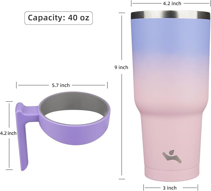 40 oz Tumbler with Handle and 2 Straw 2 Lid, Insulated Water Bottle Stainless Steel Vacuum Cup Reusable Travel Mug,Pastel Sunset