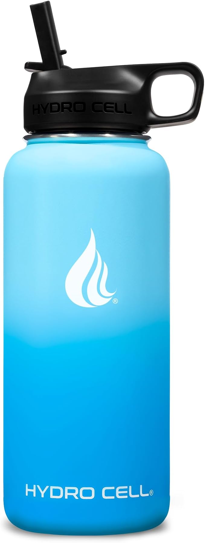 HYDRO CELL Stainless Steel Insulated Water Bottle with Straw - For Cold & Hot Drinks - Metal Vacuum Flask with Screw Cap and Modern Leakproof Sport Thermos for Adults (Sky/Blue 32oz)