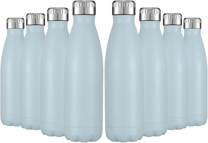 HASLE OUTFITTERS 17oz Stainless Steel Water Bottles Bulk, Vacuum Insulated Water Bottles Double Walled Reusable Metal Sports Water Bottles Keep Drinks Hot and Cold, Light Blue, 8Packs