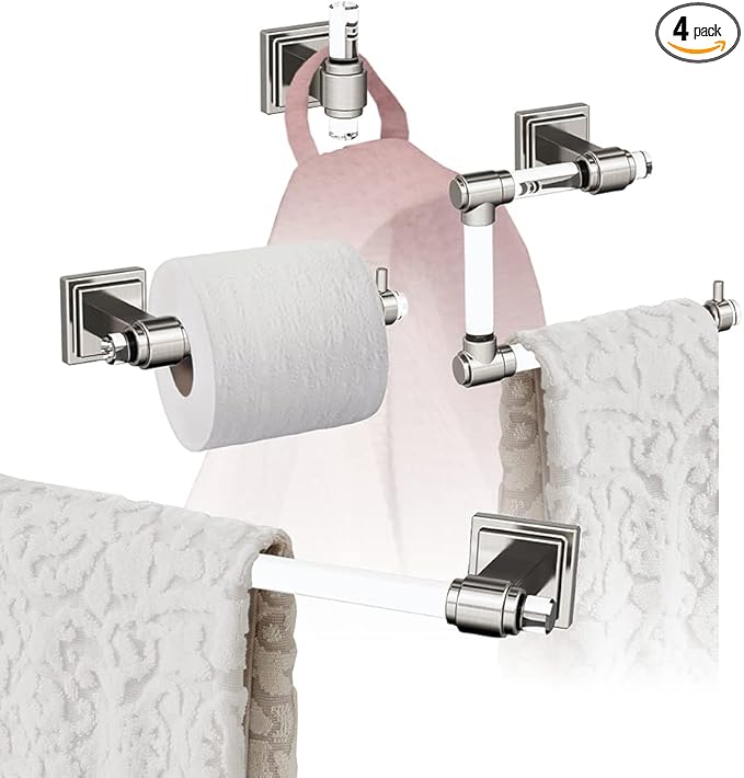 Amerock | Clear/Brushed Nickel | Glacio |Towel Bar | 18 inch (457 mm) | 4 Piece | Bathroom Accessories Set