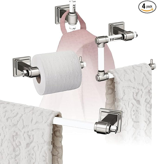 Amerock | Clear/Brushed Nickel | Glacio |Towel Bar | 18 inch (457 mm) | 4 Piece | Bathroom Accessories Set