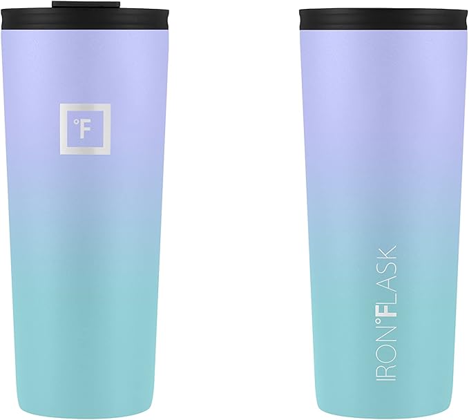 IRON °FLASK Classic Tumbler - Vacuum Insulated Stainless Steel Water Bottle, Double Walled, Drinking Cup, Insulated Travel Mug (Cotton Candy, 24 oz Solid Lid)