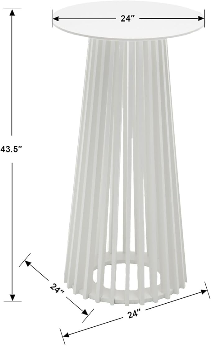 DUOMAY White Round Bar Table, 43.5" High Wood Bar Table with Stylish Geometric Base, Modern Style Cocktail Tables for Parties, Kitchen, Dining Room, Coffee Shop