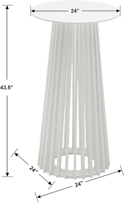 DUOMAY White Round Bar Table, 43.5" High Wood Bar Table with Stylish Geometric Base, Modern Style Cocktail Tables for Parties, Kitchen, Dining Room, Coffee Shop