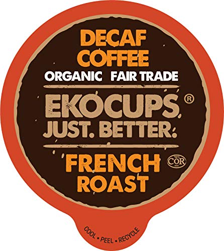 EKOCUPS Organic Swiss Water Decaf French Roast Coffee Pods, Extra 30% More Coffee Per Cup, Artisan Fair Trade Dark Roast, Decaf French Roast for Keurig K Cup Machines, Recyclable Pods, 80 Count