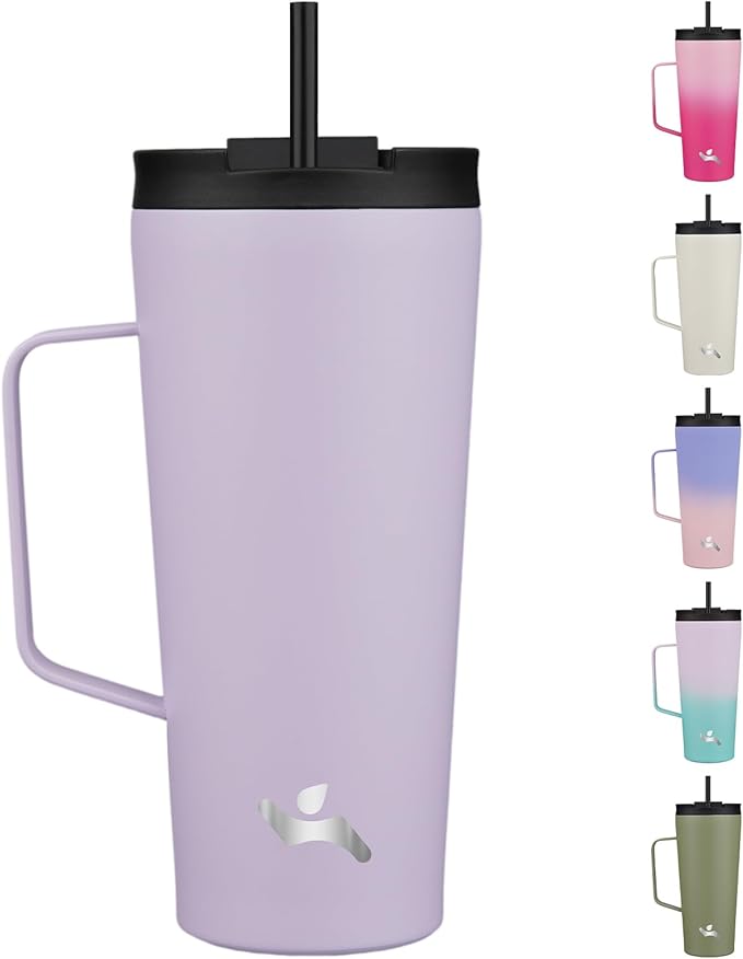 Insulated Tumbler with Handle and Straw, 22 OZ Travel Coffee Mug Stainless Steel Cup Metal Water Bottle,Taro