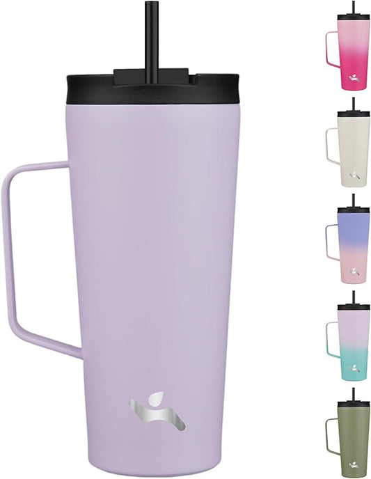 Insulated Tumbler with Handle and Straw, 22 OZ Travel Coffee Mug Stainless Steel Cup Metal Water Bottle,Taro