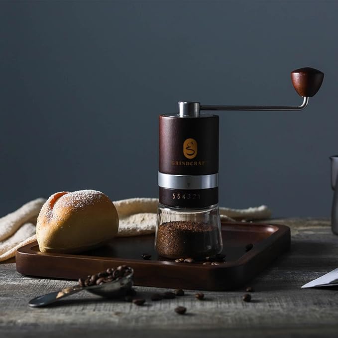 Premium Manual Burr Coffee Grinder - Made with real Beechwood; Hand Coffee Grinder with Stainless Steel Burr Mill; Extra-Fine to Coarse Coffee & Espresso Burr Grinder (Dark Brown)