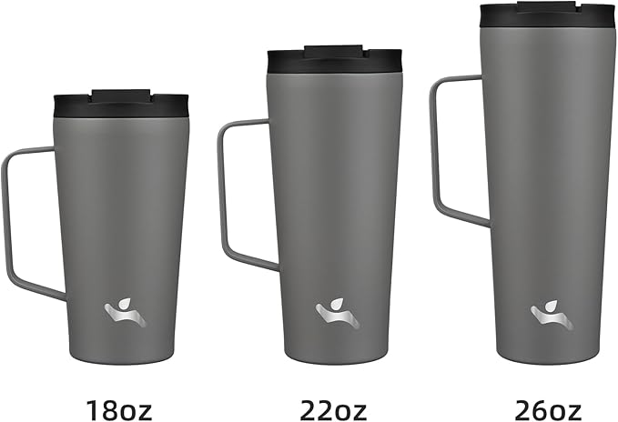 Insulated Tumbler with Handle and Straw, 18 OZ Travel Coffee Mug Stainless Steel Cup Metal Water Bottle,Grey