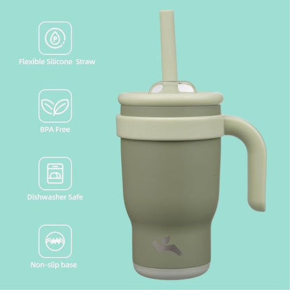 14 oz Tumbler with Side Handle, Insulated Water Bottle with Straw and 2 in 1 Lid, Stainless Steel Cup Travel Coffee Mug for Sports Office Gym,Camp Green