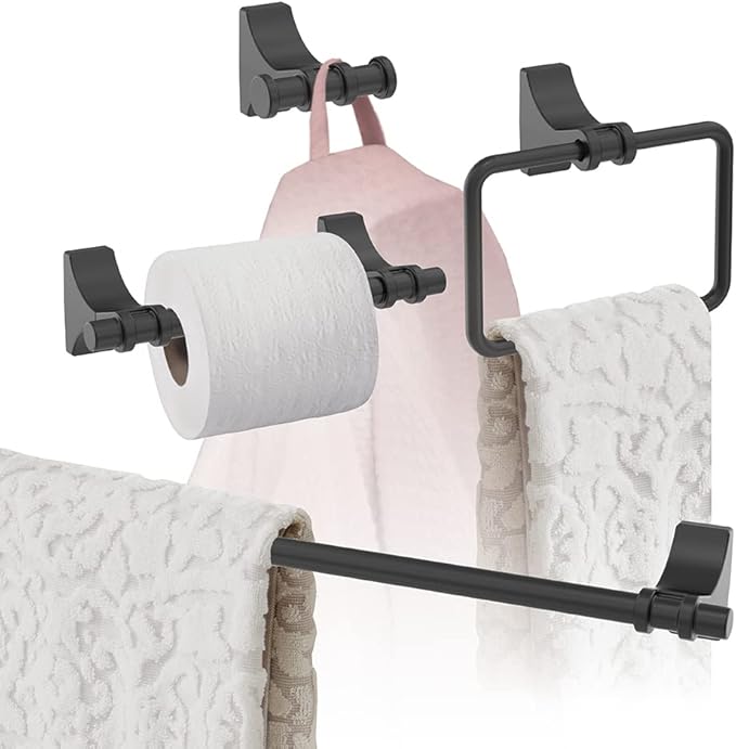 Amerock | Matte Black | Davenport |Towel Bar | 24 inch (610 mm) | 4 Piece | Bathroom Accessories Set