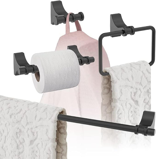 Amerock | Matte Black | Davenport |Towel Bar | 24 inch (610 mm) | 4 Piece | Bathroom Accessories Set