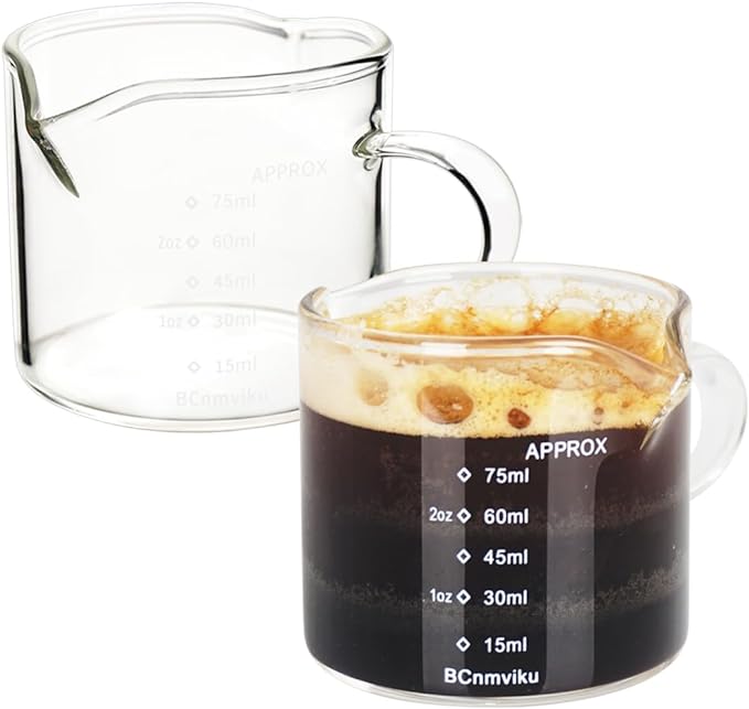 2 Pack Double Spouts Measuring Triple Pitcher Milk Cup 75ML Espresso Shot Glasses Parts Clear Glass