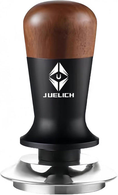 58mm Coffee Tamper with Wooden Handle –Spring Loaded Espresso Tamper, 53mm Stainless Steel Coffee Distributor, Classic Series Barista Hand Tool (58mm)