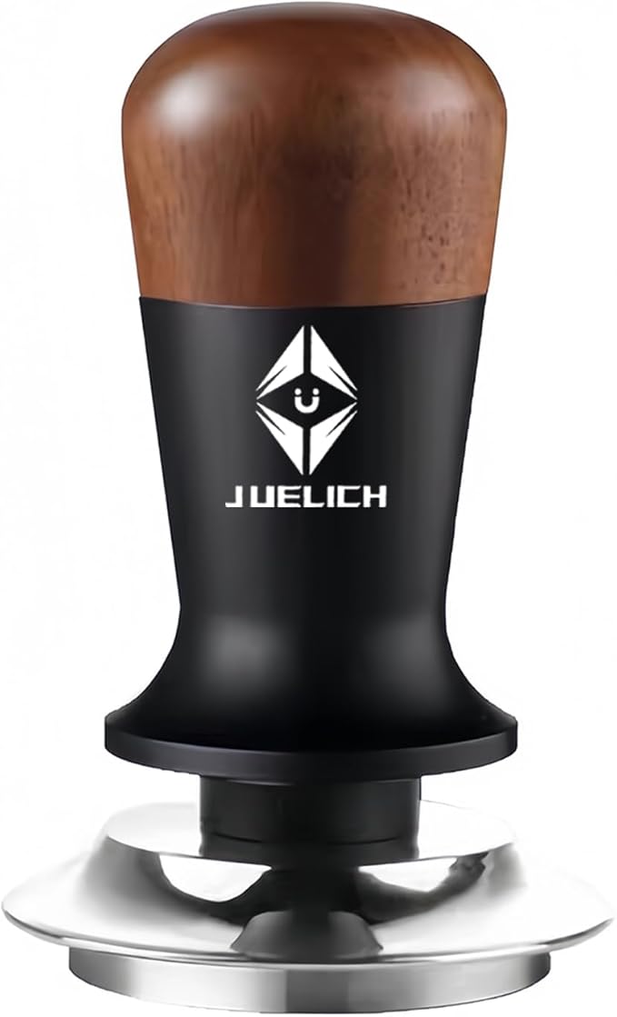 53mm Coffee Tamper with Wooden Handle –Spring Loaded Espresso Tamper, 51mm Stainless Steel Coffee Distributor, Classic Series Barista Hand Tool (53mm)