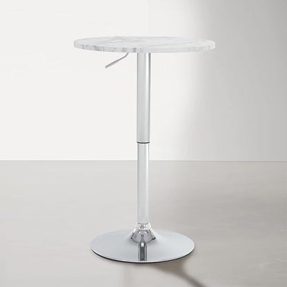 23.6" Round Bar Table, Adjustable Height Bar Table, Modern Cocktail Bar Table with MDF Top and Metal Base, Bistro Pub Table Suitable for Café, Kitchen Island, Bar Counter, White