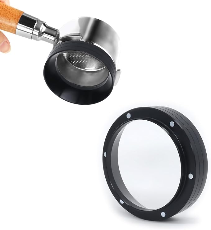 53mm Magnetic Espresso Dosing Funnel Lightweight Aluminum Coffee Dosing Ring Compatible 53mm Portafilter (Black, 53mm)
