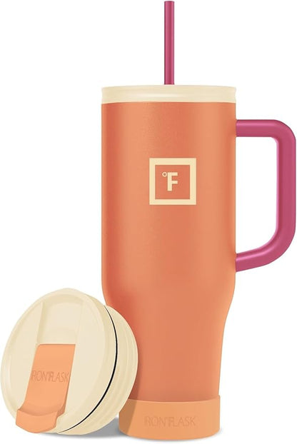 IRON °FLASK Co-Pilot Insulated Mug w/Boot, Straw & Flip Cap Lids - Cup Holder Bottle for Hot, Cold Drink - Leak-Proof - Water, Coffee Portable Travel Mug - Dream Sunset, 40 Oz