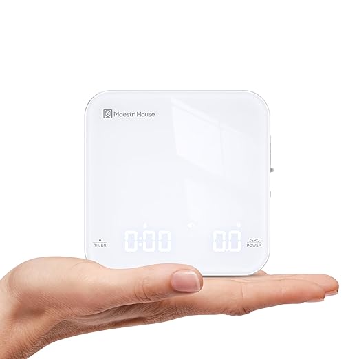 Rechargeable Mini Coffee Scale with Timer, Maestri House Espresso Scale, 2kg/0.1g Accurate Scale for Espresso and Pour-Over Coffee, Portable Digital Kitchen Scale with Automatic Timing（White）