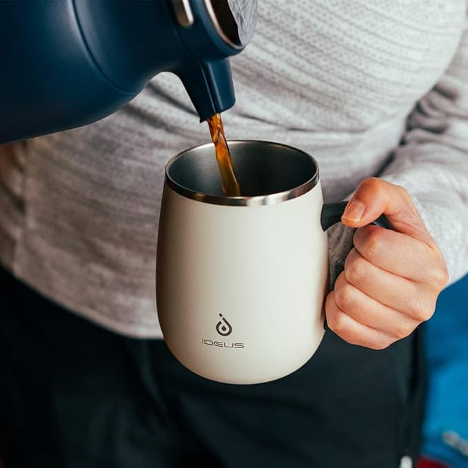 Ideus 16 oz (470 ml) Insulated Coffee Mug with Handle and Lid, Double Wall Stainless Steel Vacuum Thermal Coffee Mug, Travel Coffee Cup Thermal Cup for Home and Office (Mars Celadon)