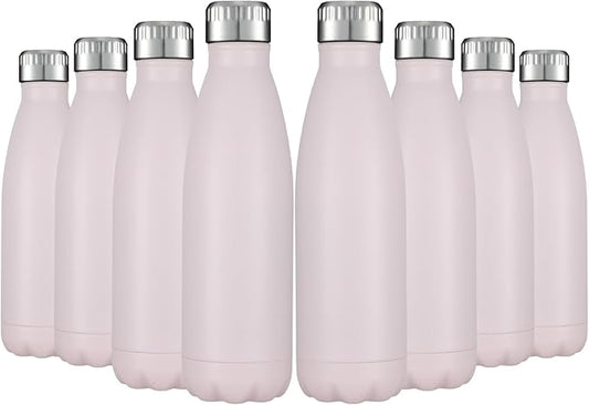 HASLE OUTFITTERS 17oz Stainless Steel Water Bottles Bulk, Vacuum Insulated Water Bottles Double Walled Powder Coated Reusable Metal Sports Water Bottles Keep Drinks Hot and Cold,Pink, 8Packs