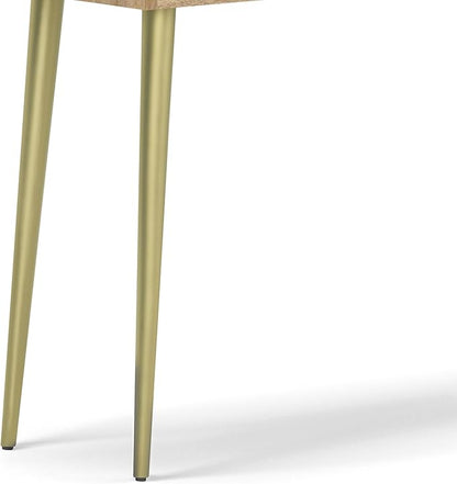 SIMPLIHOME Jager Console Table - 48 Inch Wide Solid Mango Wood Sofa Table in Natural, Mid-Century Modern Storage Table for Entryway or Living Room with 2 Drawers, Brass Inlay, and Gold Metal Legs