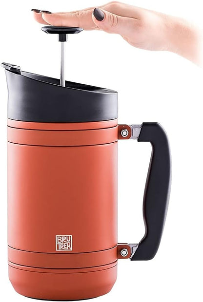 BaseCamp Coffee Press - Double Wall Insulated Stainless Steel - Bru-Stop Technology, No Grounds in Coffee, No Spill Lid (Red Rock, 32 fl.oz)