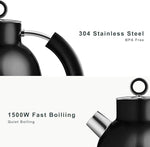 Load image into Gallery viewer, ASCOT Electric Kettle, Electric Tea Kettle Hot Water Kettle Stainless Steel Kettle 1.6L 1500W Retro Tea Heater &amp; Boiling Water, Auto Shut-Off and Boil-Dry Protection (Black)