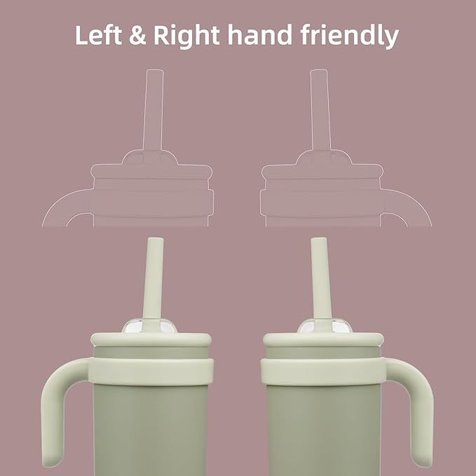 14 oz Tumbler with Side Handle, Insulated Water Bottle with Straw and 2 in 1 Lid, Stainless Steel Cup Travel Coffee Mug for Sports Office Gym,Camp Green