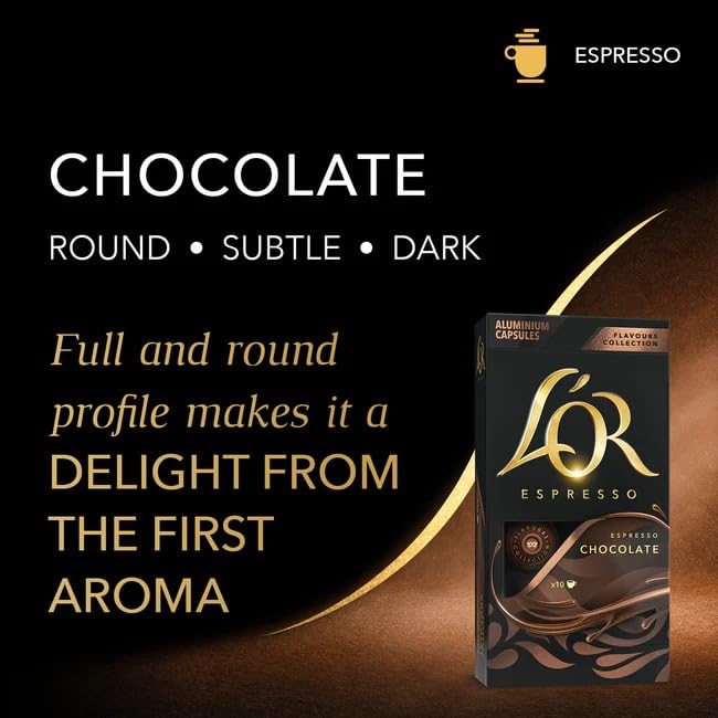 L'OR Espresso Capsules, 10 Count Chocolate, Single-Serve Aluminum Coffee Capsules Compatible with the L'OR BARISTA System & *Nespresso Original Machines, 10 Count (Pack of 10)