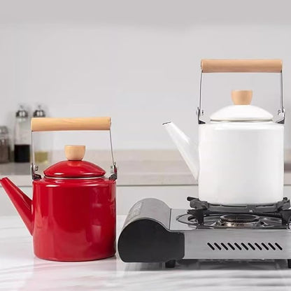 Cabilock Enamel Kettle Chinese Teapot Boiler Hot Water Kettle Enameled Teakettle Coffee Maker Water Beverage Drink Dispenser for Stovetop Camping Cookware 2.4L