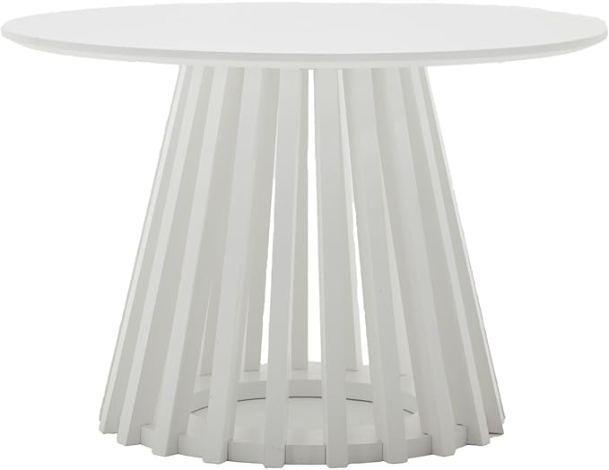 DUOMAY Modern Round Coffee Table with Unique Geometric Base, Sleek White Wood Accent Table for Living Room, Office, Lounge, White