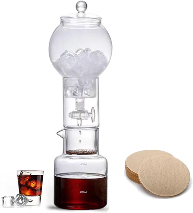 Ice Drip Coffee Maker,Cold Brew Coffee Makers Pot,20oz Cold Brew Tower Slow Drip Cold Brew Machine Borosilicate Glass Drip Coffee Machine for Household Pour Over (Transparent)
