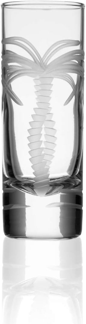 Rolf Glass Palm Tree Shot Glass | 2.5oz Engraved Glass Cordial | Coastal Glassware | Lead-Free and Diamond-Wheel-Engraved | Made in the USA | Set of 4