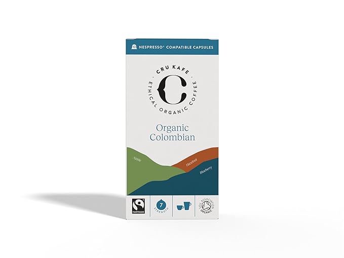 Cru Kafe Colombian USDA Organic Espresso Coffee Capsules (50 Pods) Fairtrade Coffee Pods Compatible with Nespresso Original Line and Pixie Machines
