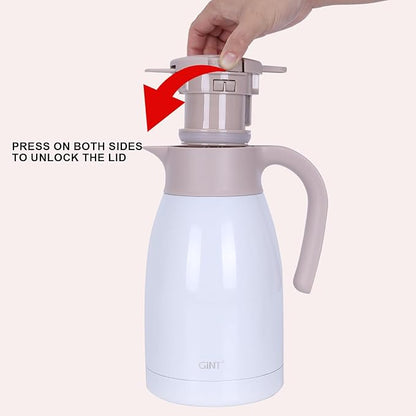 GiNT 50.7 Ounces Stainless Steel Thermal Coffee Carafe with Lid/Double Walled Vacuum Thermal Carafe / 12 Hour Heat Retention (White, 1.5L)