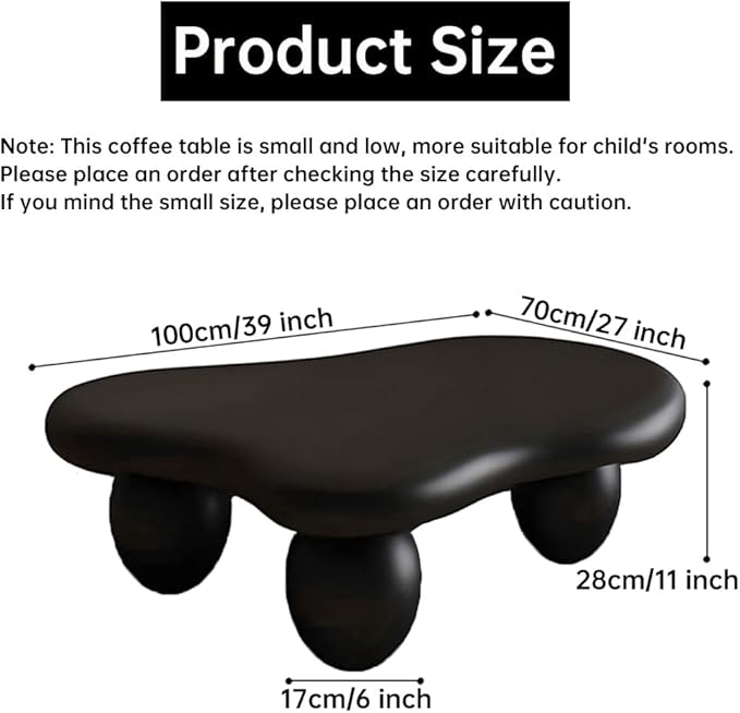 Cloud Coffee Table Modern Irregular Coffee Table Asymmetrical Unique Coffee Tables with 3 Bases for Living Room Farmhouse (D, 39")