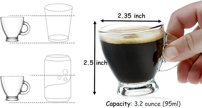 BOHEM'S Espresso Cups, 3.2 oz Small Demitasse Clear Glass Espresso Drinkware, Set of 4, Espresso Shot Glasses, Clear Expresso Coffee Cups, Tazas de Cafe Expreso