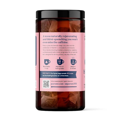 Paromi Hibiscus Berry Organic Herbal Tea, Signature Jar, 15 Count (Pack of 6)