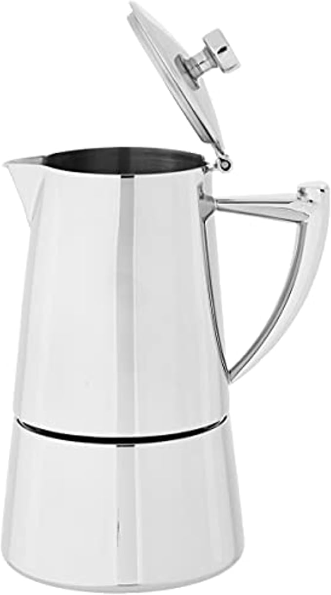 Cuisinox Moka Pot Coffee Espresso Maker – Stainless Steel Roma Stovetop Espresso Coffee Maker, Induction Compatible, Durable Long-Lasting, Dishwasher Safe, Heat-Resistant Handle, 6-Cup, 300ml, 10oz