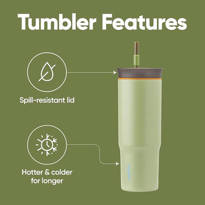 Owala Stainless Steel Triple Layer Insulated Travel Tumbler with Spill Resistant Lid and Straw, BPA Free, 24 oz, Brown/Green (Brave Adventures)