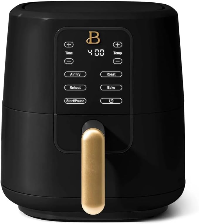Beautiful 3-Quart Digital Air Fryer with TurboCrisp Technology by Drew Barrymore – 4 Preset Functions, 1200W Power, Non-Stick Coating, Dishwasher Safe Basket (Black Sesame)