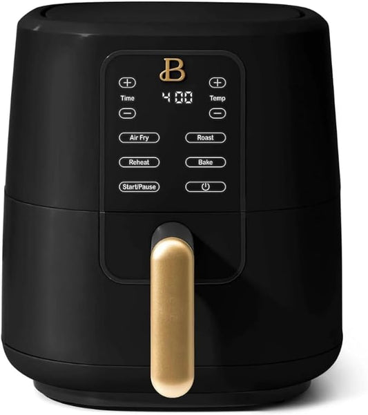 Beautiful 3-Quart Digital Air Fryer with TurboCrisp Technology by Drew Barrymore – 4 Preset Functions, 1200W Power, Non-Stick Coating, Dishwasher Safe Basket (Black Sesame)
