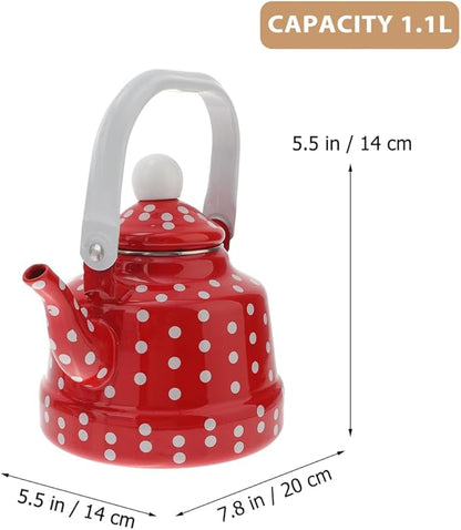 DOITOOL Vintage Tea Kettle 1.1 L Enamel Tea Kettle with Handle, Stove Top Water Kettle Coffee Tea and White Polka Dot with Stainless Steel Filter for Home Kitchen