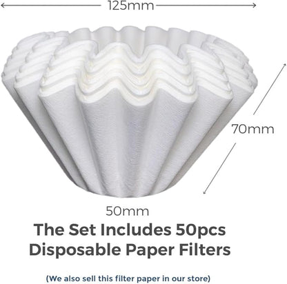 AGOGO Compact Portable Pour Over Coffee Maker Set - Easy Cleaning 304 Stainless Steel Dripper Set for Camping & 50 Filters Paper & Cleaning Rag (Silvery, 600ml)