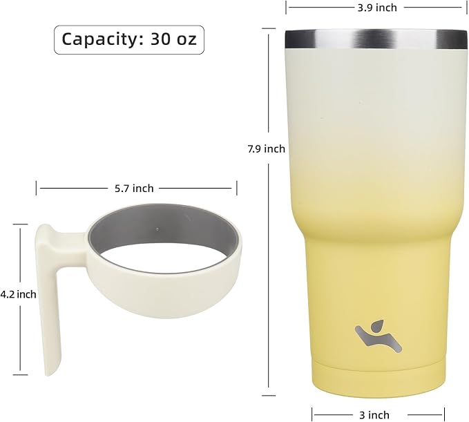 30 oz Tumbler with Handle and 2 Straw 2 Lid, Insulated Water Bottle Stainless Steel Vacuum Cup Reusable Travel Mug,Lemon